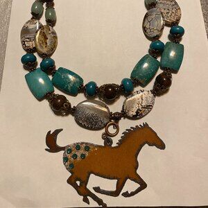 Western Necklace - Chunky Agate, Howlite, Jasper, & Adventurine, Copper & brass.